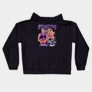 John Stockton Utah Basketball Legend Signature Vintage Retro 80s 90s Bootleg Rap Style Kids Hoodie